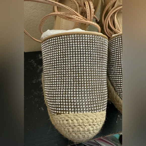 Schutz Glitter Lace-Up Espadrilles Wedge Celinah Crystals Size 5 READ - Picture 9 of 14